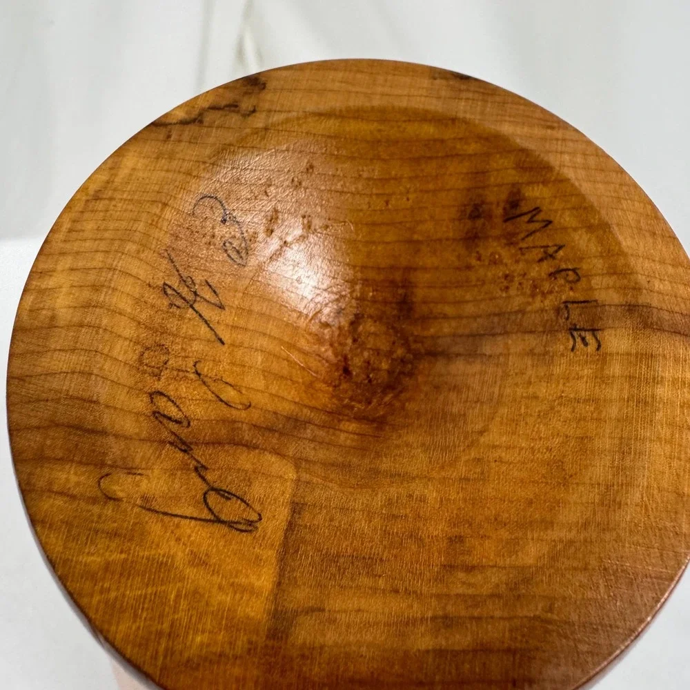 EH Lang Hand Turned Maple Wood Vase Decor Honey Brown Natural Grain Pedestal